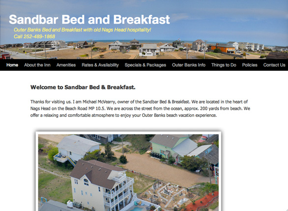 Sand Bar Bed and Breakfast Website